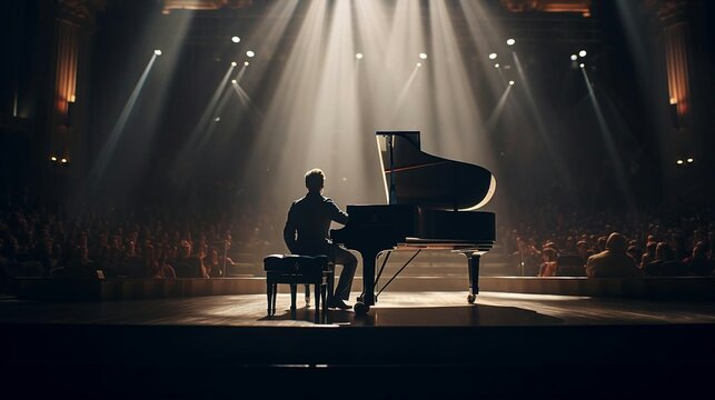 a person playing a piano on a stage in front of an audience