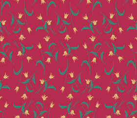 Japanese Flower Leaf Curl Branch Vector Seamless Pattern