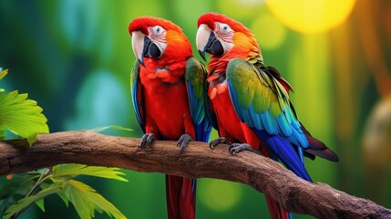 Obraz premium a group of colorful birds on a tree branch