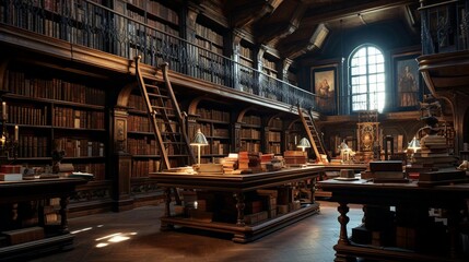 Fototapeta premium a library with books on shelves