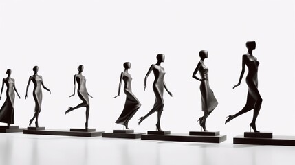 Little statuettes of fashion models against white background. Beautiful illustration picture. Generative AI