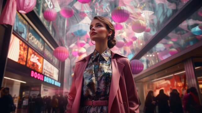 Woman in the city. Beautiful illustration picture. Generative AI