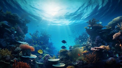 Fototapeta na wymiar a fish tank with coral and plants