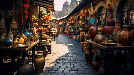 Foto op Plexiglas a street is filled with vases © KWY