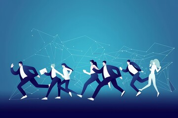Business competition. Teamwork, Leadership. Business team runs to the goal. Business  illustration, Generative AI