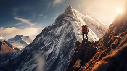 a person hiking up a mountain