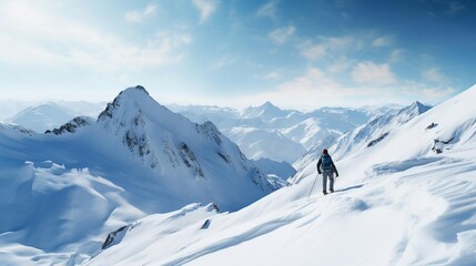 Obraz premium a person walking on a snowy mountain