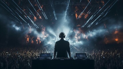 a man on a stage with a crowd watching