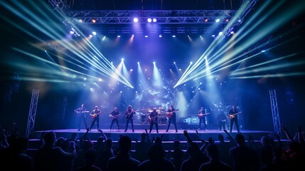 a group of people on a stage with lights