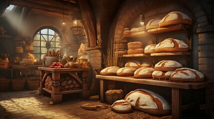 a room with breads and bread