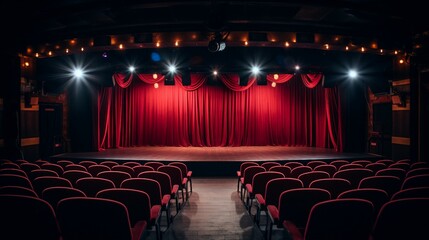 a theater with red seats - obrazy, fototapety, plakaty