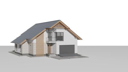 Layout of new house on white background. Sale of cottage house. Mockup for design, copy space. 3d render