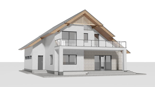 Layout of new house on white background. Sale of cottage house. Mockup for design, copy space. 3d render
