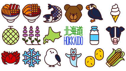 北海道のアイコンセット。シンプルなベクターイラスト。 Hokkaido icon set. Simple vector illustrations.