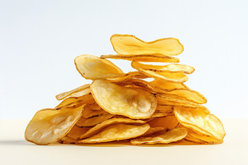 Potato chips, stacked on a pile, isolated on white