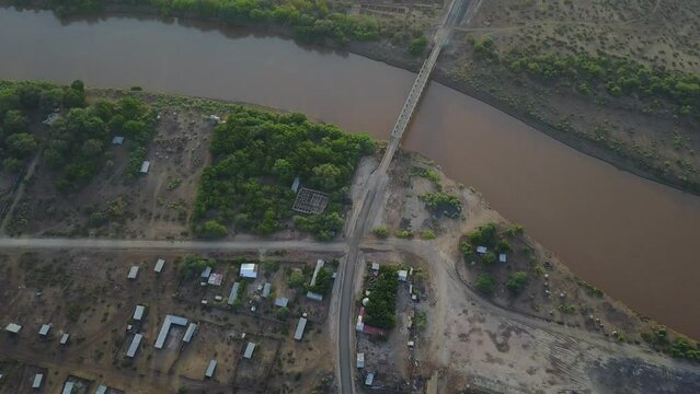 Aerial view of the metal bridge over Omo river Omo Valley Omorate Ethiopia