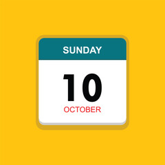 october 10 sunday icon with yellow background, calender icon