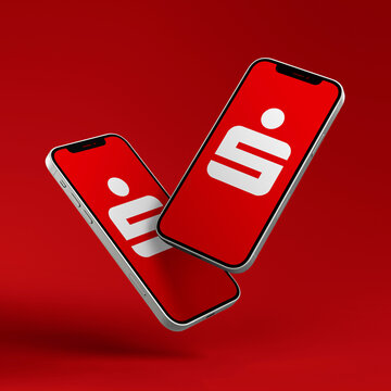 Sparkasse Logo Smartphone Schweben Display