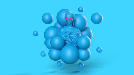 3d render blue a statue in the air with layers