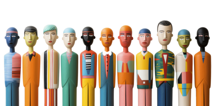 Diversity and inclusion concept. Wooden human figures of different gender, age and race.