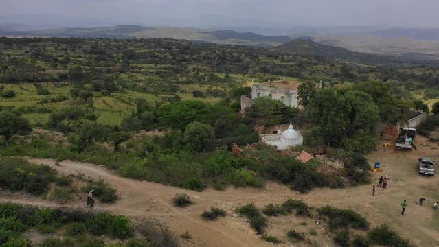 Aerial view of muslim holy site in the countryside Harar Ethiopia