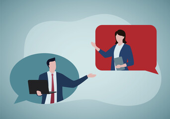 Obraz premium Business meeting, communication. Concept business vector illustration, Speech bubble, Meeting