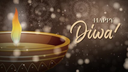 Animated candles lighting up against a beautiful Indian mandala background for Diwali festival celebration