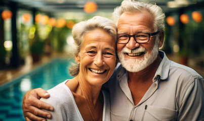 Active Seniors: Smiling Couple at the Pool