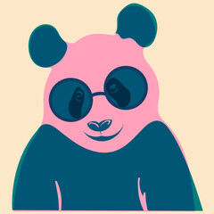 Panda in glasses. Avatar, badge, poster, logo templates, print. Vector illustration in a minimalist style  with Riso print effect. Flat cartoon style