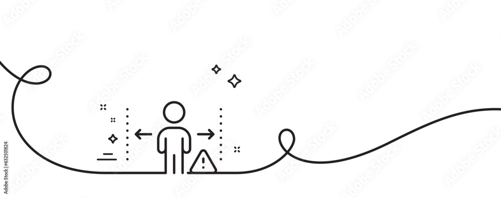 Poster social distance line icon. continuous one line with curl. people isolation sign. prevention rules sy