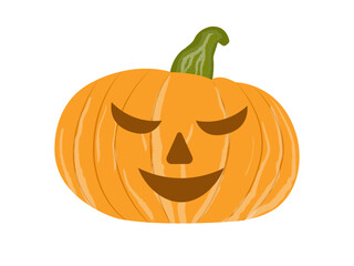 Jack o lantern halloween pumpkin icon with face isolated on transparent and white background. Autumn close-up element for design decoration. Festive vector illustration in cartoon flat style.