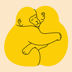 Two monkeys hugging. Avatar, badge, poster, logo templates, print. Vector illustration in flat cartoon style