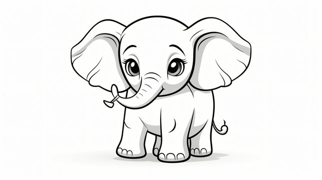 A Delightful Printable Black-and-white Coloring Page Of A Elephant For Kids. 