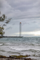 View at the port of Bregenz at Lake Constance (Bodensee), Austria, at a rainy summer day