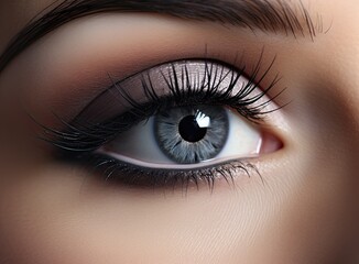 Macro of a woman's beautiful green eyes. Extreme shallow depth of field with selective focus on center of eye. Created with Generative AI technology.