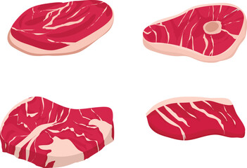 Meat vector set collection. Meat illustration bundle. Cartoon raw meat Bacon, steak and beef mince.