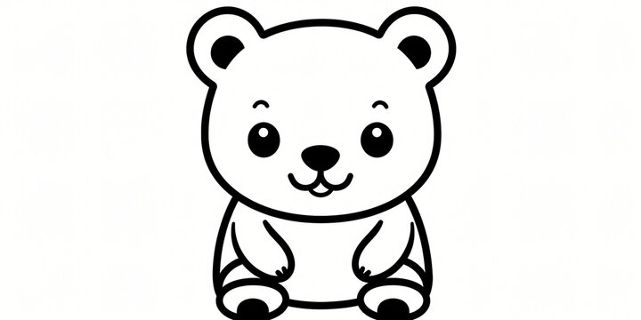 A delightful printable black-and-white coloring page of a bear for kids. 