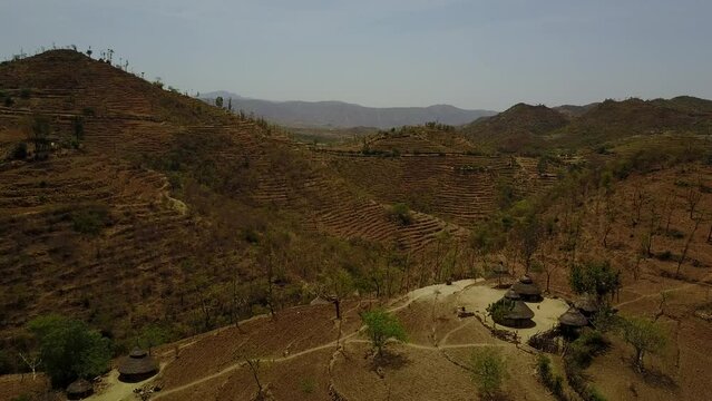 Aerial view of Konso mountains KonsoOmo Valley Ethiopia