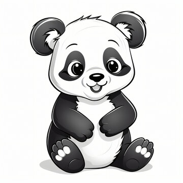 A delightful printable black-and-white coloring page of a panda for kids. 