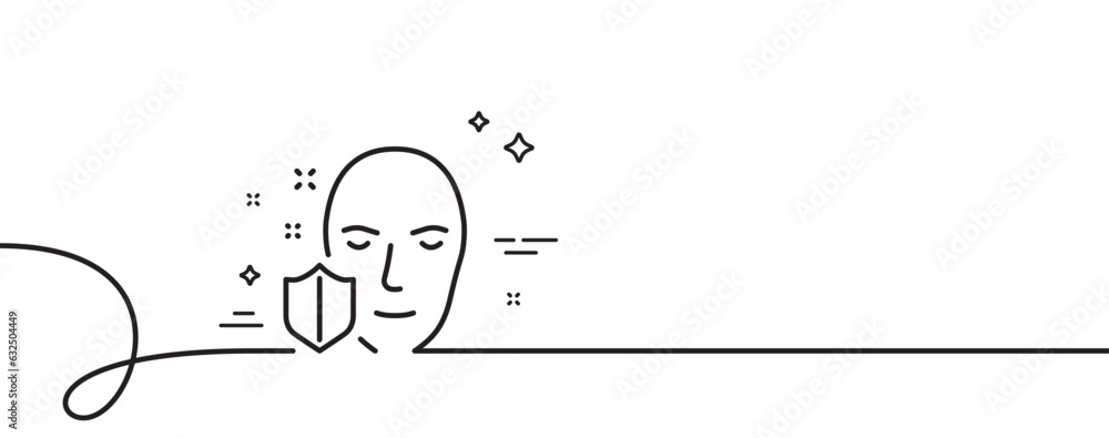 Poster face detection protected line icon. continuous one line with curl. secure access sign. facial identi