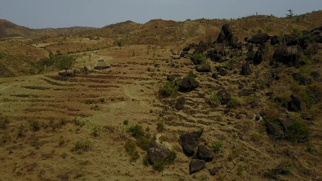 Aerial view of Konso mountains KonsoOmo Valley Ethiopia
