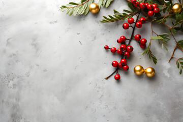Naklejka na ściany i meble Classic Winter Elegance: Structured Concrete Background Framed with Christmas Decorations