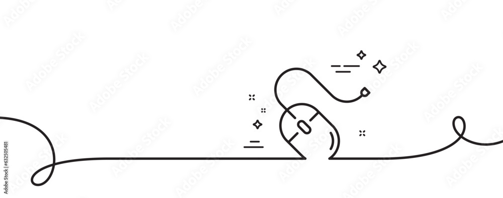 Poster mouse line icon. continuous one line with curl. computer component device sign. computer mouse singl