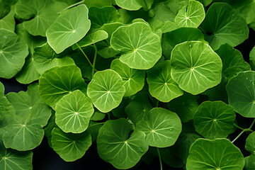 Indian Pennywort manimuni leaf green foliage close up shot. - obrazy, fototapety, plakaty