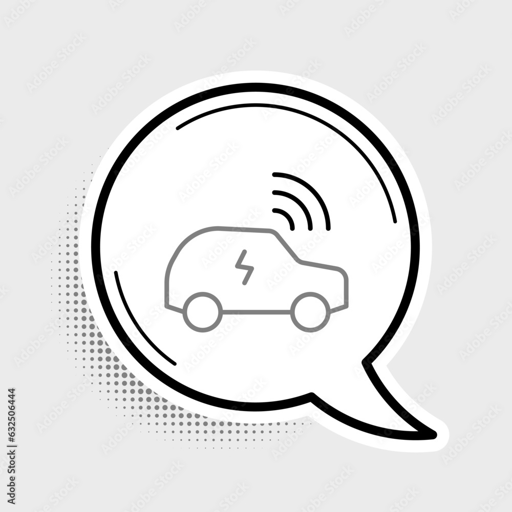 Poster line smart car system with wireless connection icon isolated on grey background. remote car control.