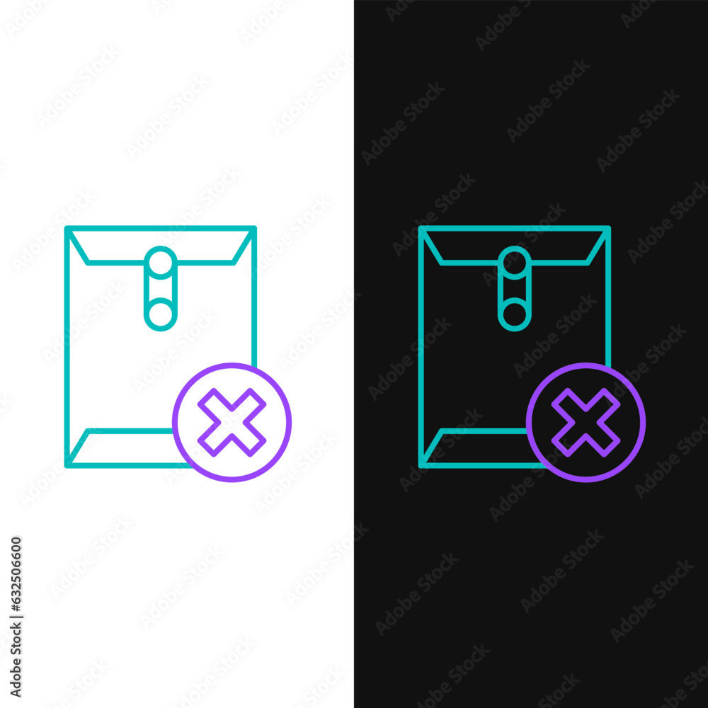 Poster line delete envelope icon isolated on white and black background. delete or error letter. cross on m
