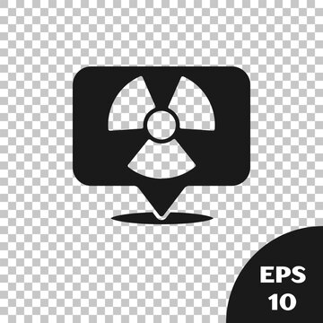 Black Radioactive in location icon isolated on transparent background. Radioactive toxic symbol. Radiation Hazard sign. Vector