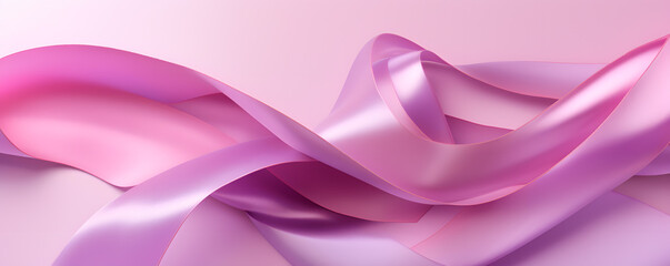 Fototapeta premium Soft smooth pink ribbon with bow isolated on light pink background