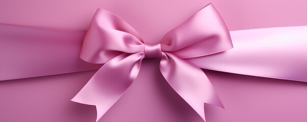 Soft smooth pink ribbon with bow isolated on light pink background