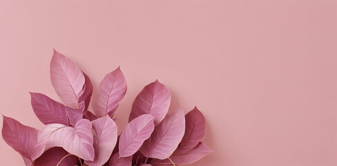 Pink plant leaves background. Generative AI art.